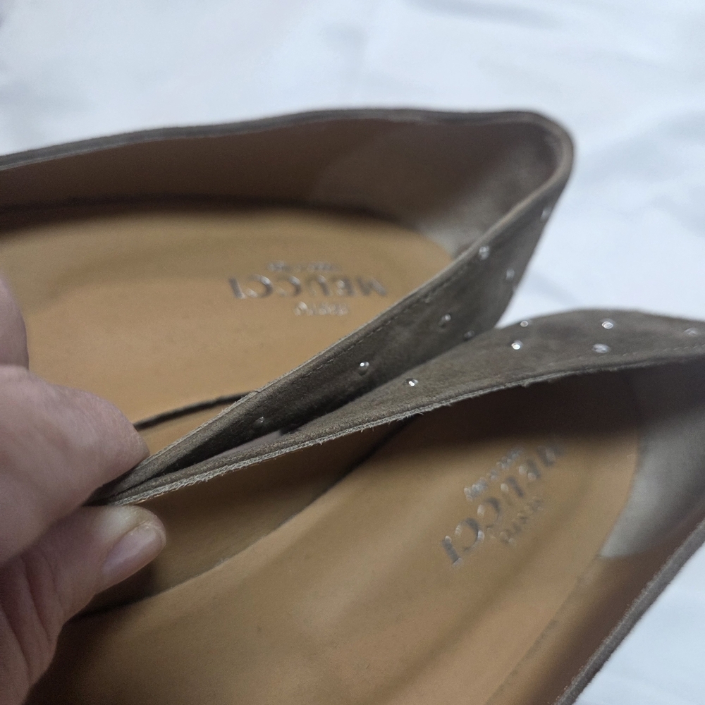Sesto Meucci Taupe Suede Studded Flats 10 - Picture 7 of 11